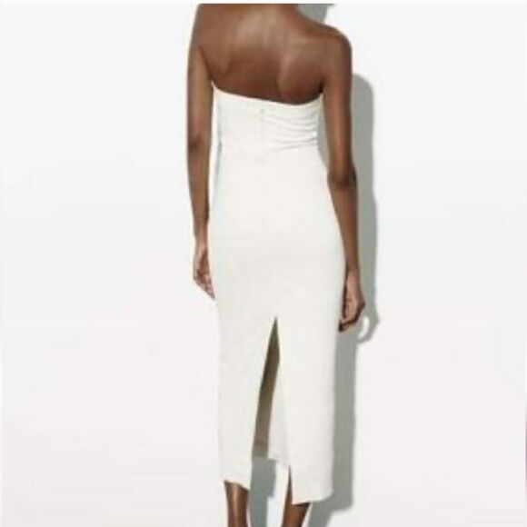ZARA WHITE STRAPLESS BODYCON MAXI DRESS SIZE XS - Picture 2 of 13